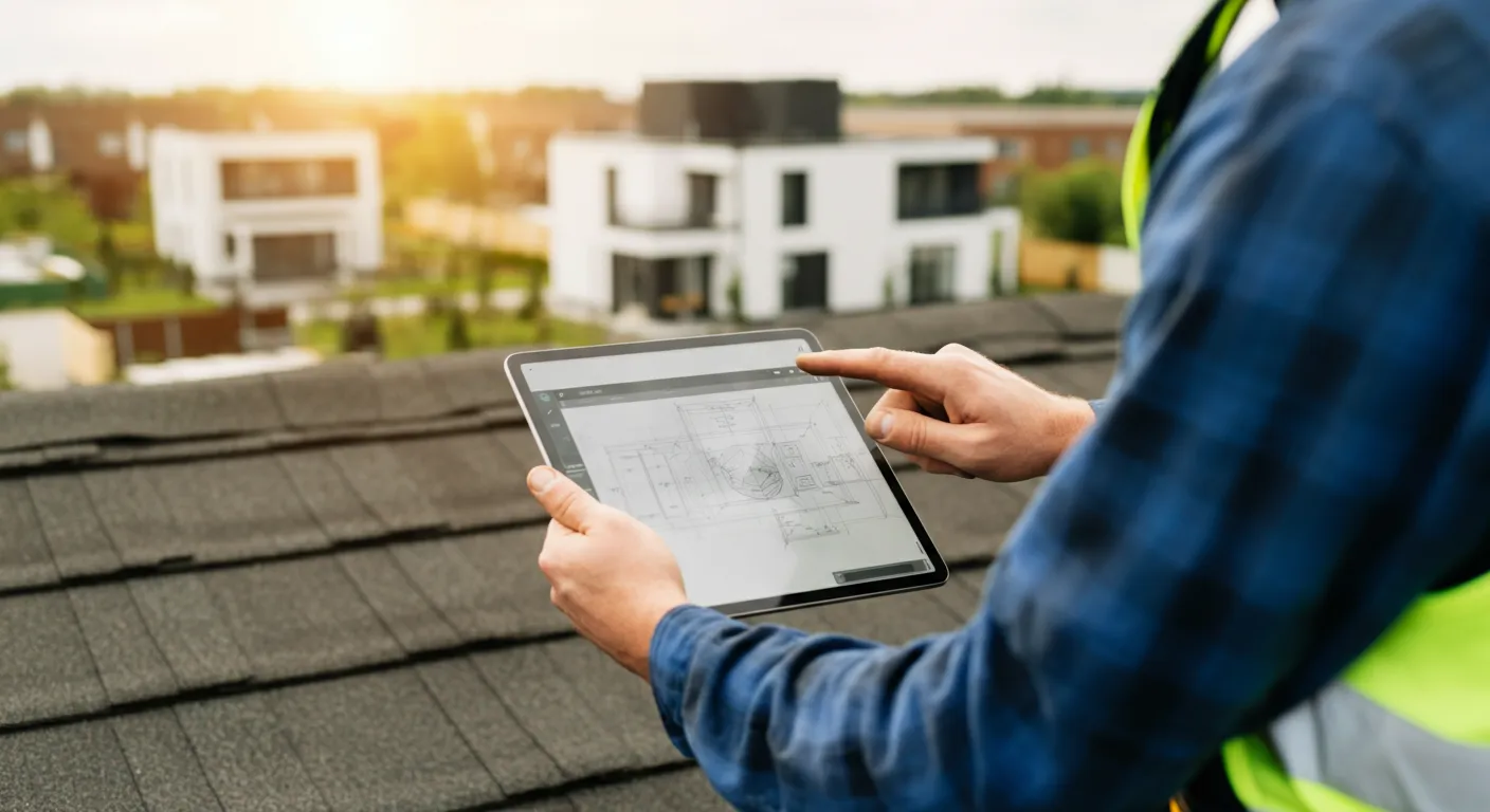 Featured image for Why Roofing Companies Need Digital Marketing in 2026 Roofing contractor reviewing digital marketing strategy