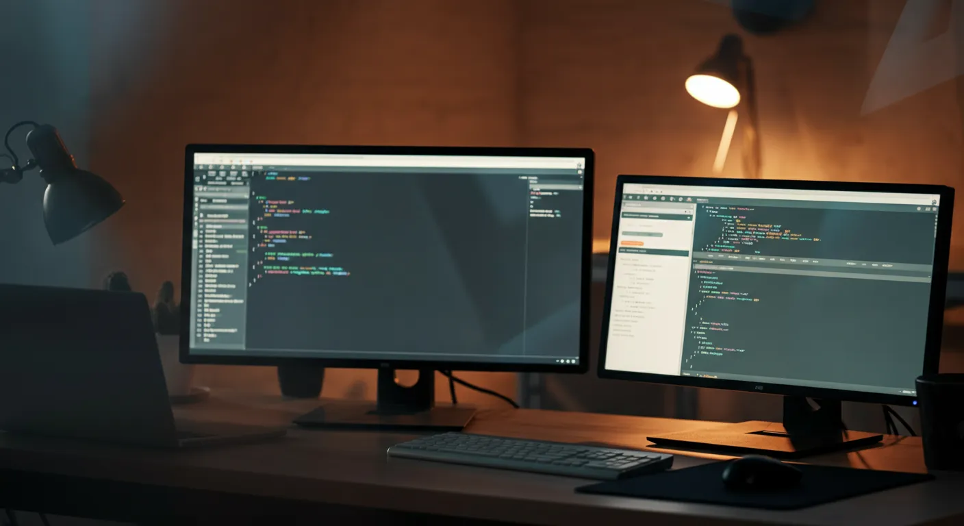 Split-screen comparison of frontend framework logos with SEO performance metrics and search ranking indicators