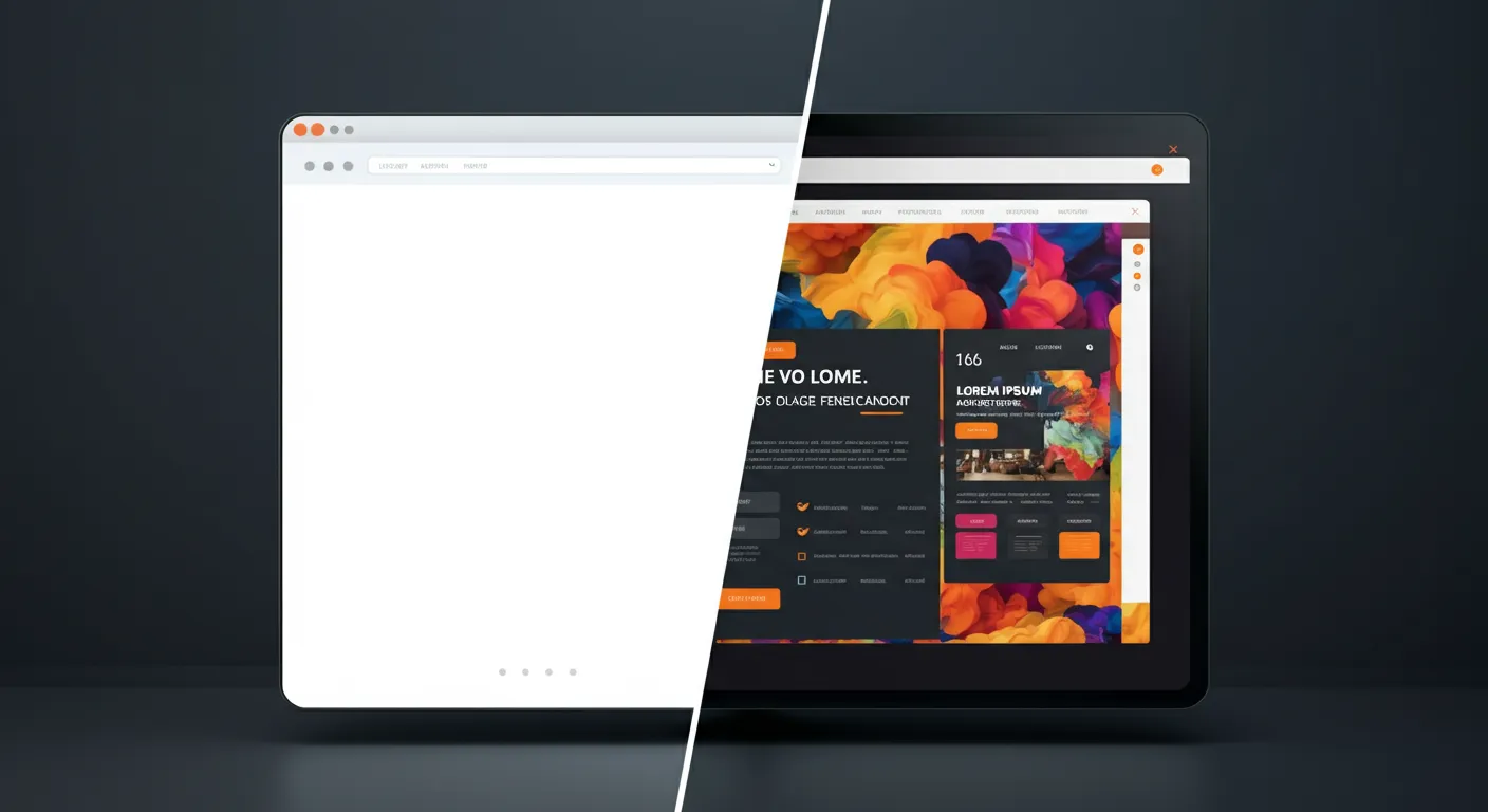 Browser showing empty HTML shell versus fully rendered page comparing client-side and server-side rendering