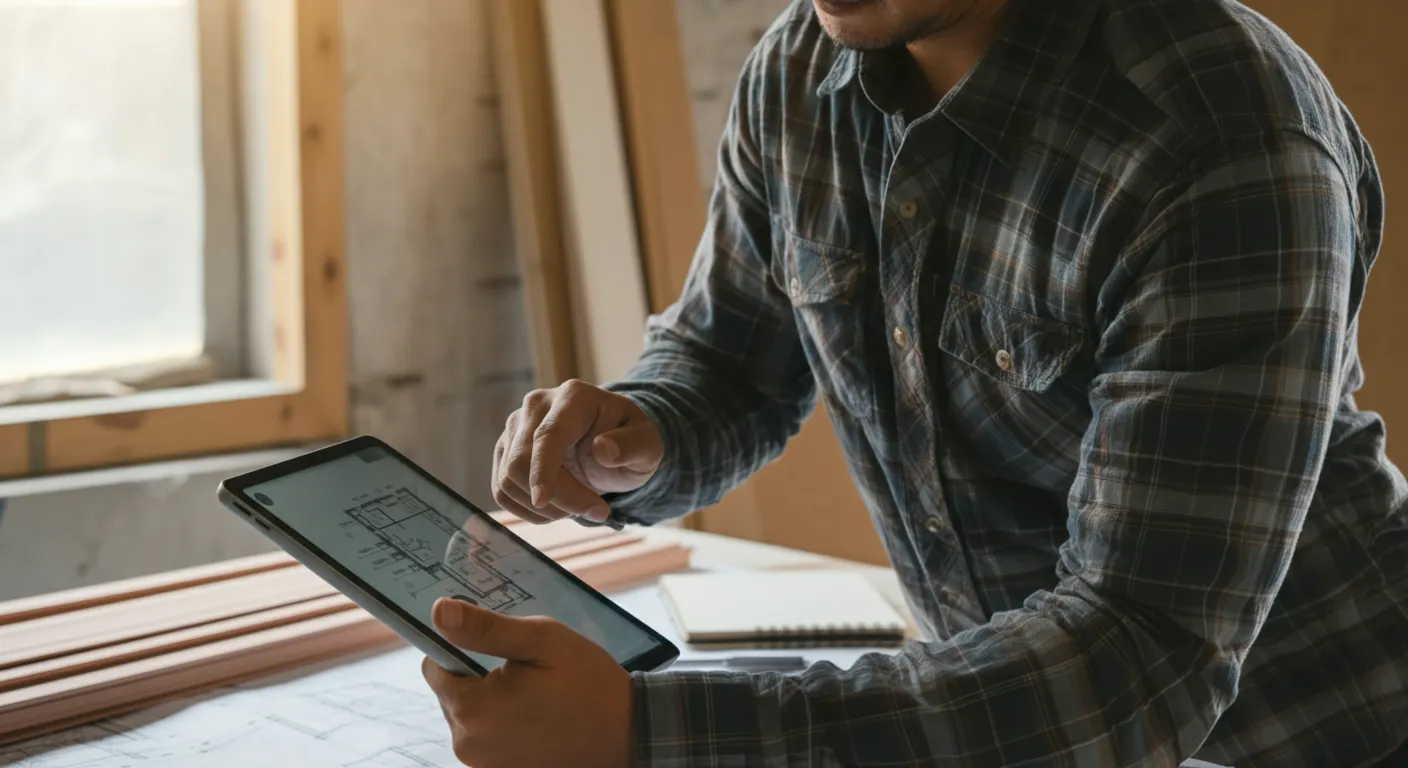 Contractor reviewing digital marketing strategy on laptop