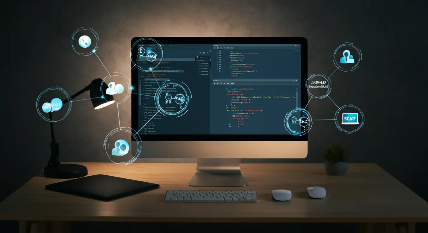 JSON-LD structured data schema types diagram showing connections between Organization, Article, FAQ, Product, and other Schema.org types
