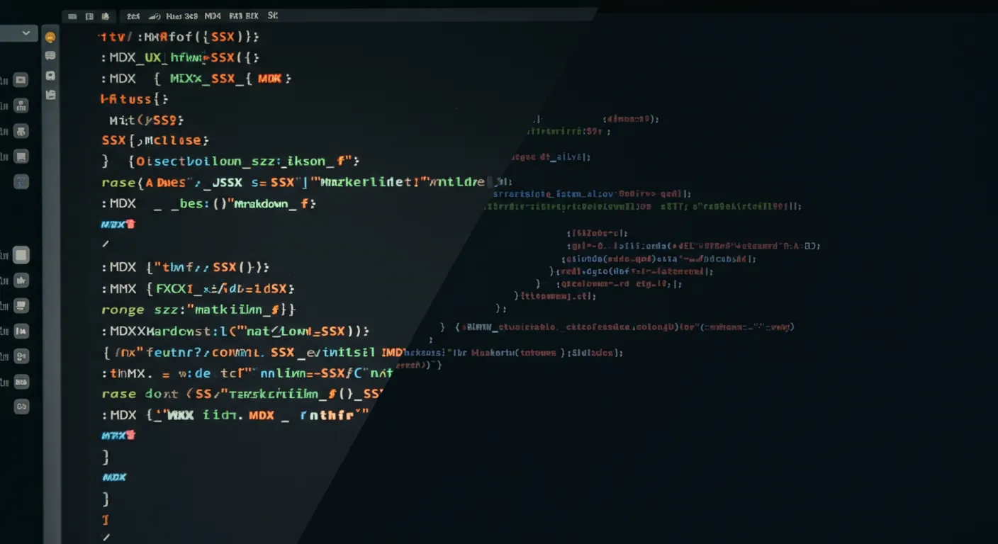 Split screen comparing MDX code with JSX components and plain Markdown syntax side by side