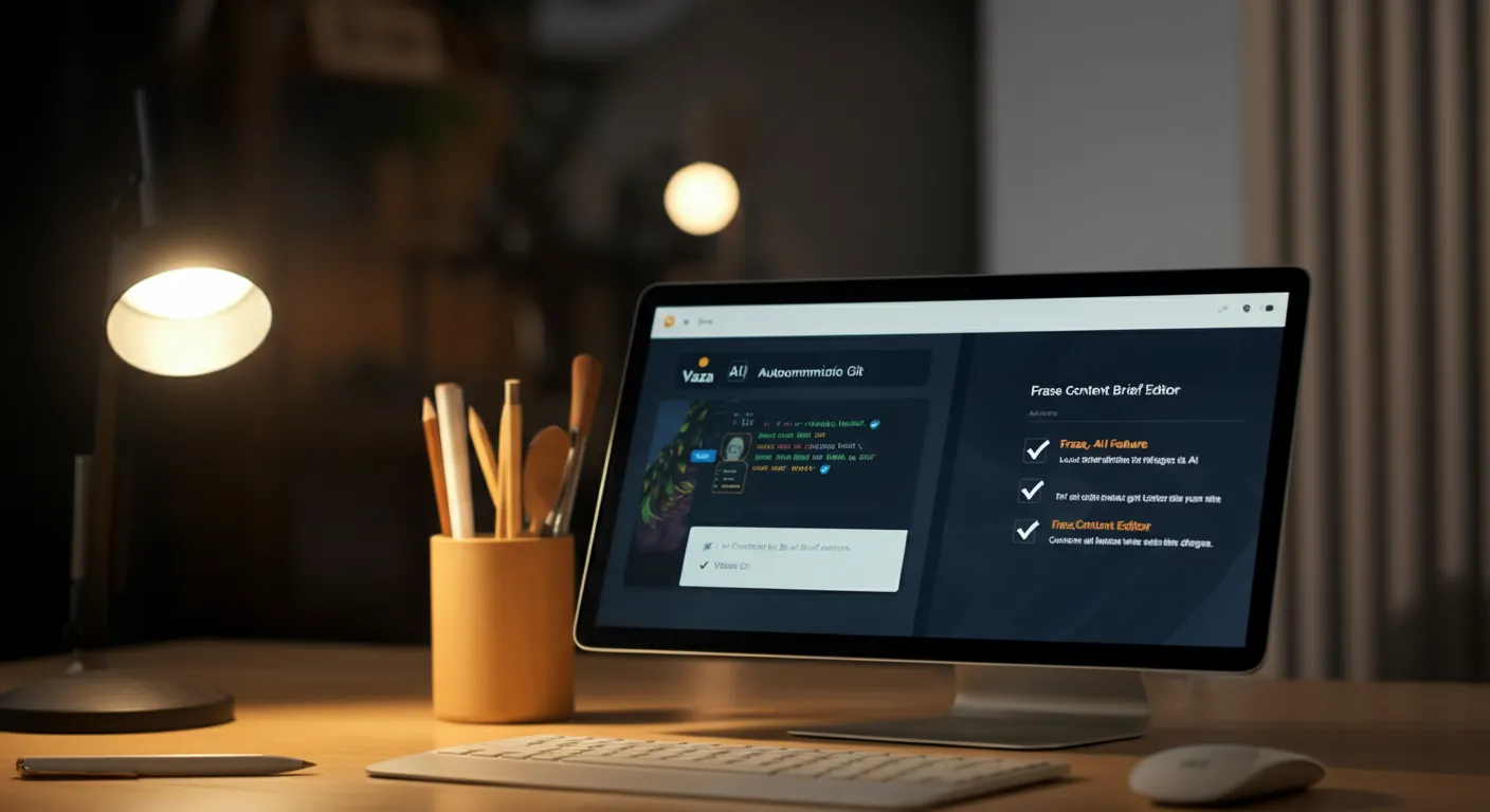 Side-by-side feature cards labelled Vaza and Frase showing autonomous-agent and AI content brief workflows, with feature checkmarks helping SMB buyers compare.